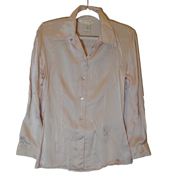 Express Tops - Vtg EXPRESS Silk Pink Blouse Women XS 100% Silk Button Up Corpcore Church Easter